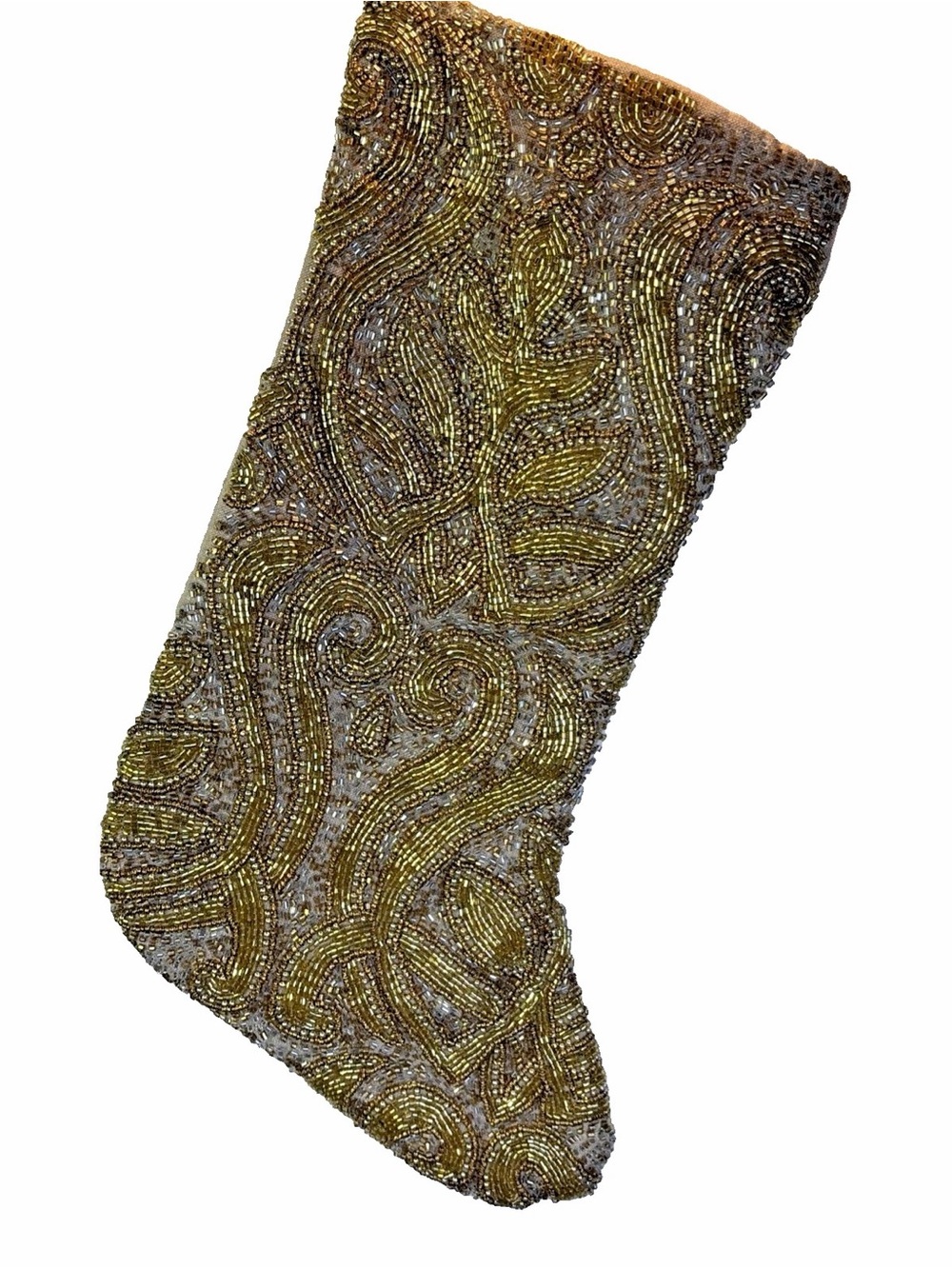 Victorian Style Shabby Chic 19" Swirling Gold Beaded Christmas Stocking India